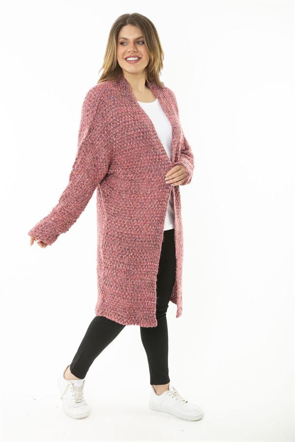 Kadın Büyük Beden Renkli Kalın Triko Hırka 65N37173