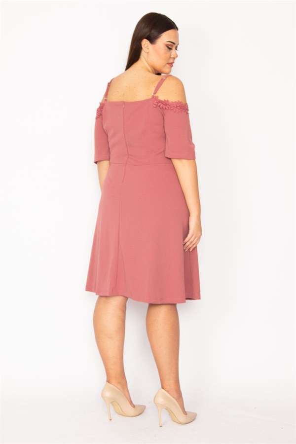 Women's Dusty Rose Lace Detailed Off-the-Shoulder Strap Dress 26A32165