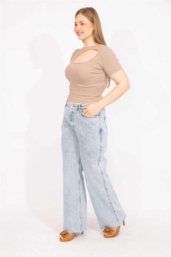 Kadın Mavi Büyük Beden Yıkama Efektli 5 Cepli Kot Pantolon 65N35545