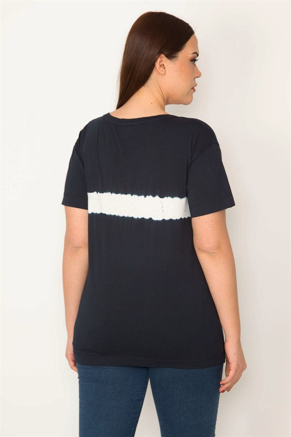 KADIN LACİVERT BİSİKLET YAKALI BASKILI BLUZ