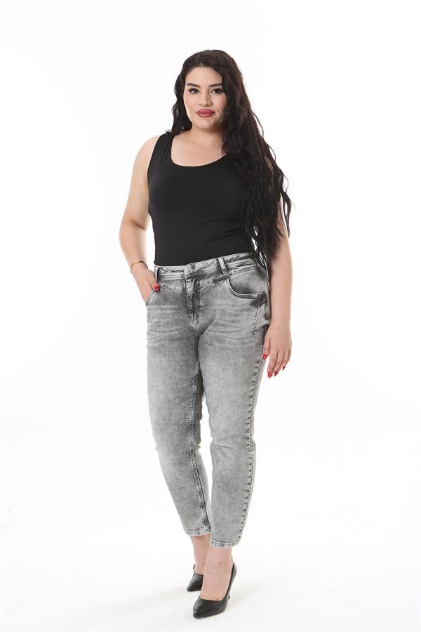 Kadın Büyük Beden Füme Yıkama Efektli Yüksek Bel Likralı 5 Cep Kot Pantolon 65N38122