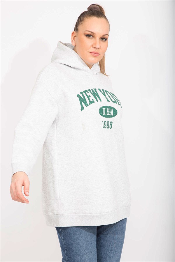 Kadın Gri 3 İplik İçi Şardonlu Kalın Sweatshirt 65N35491
