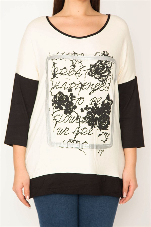 Kadın Kemik Önü Baskı Ve Taş Detaylı İki Renkli Tunik 65N31414