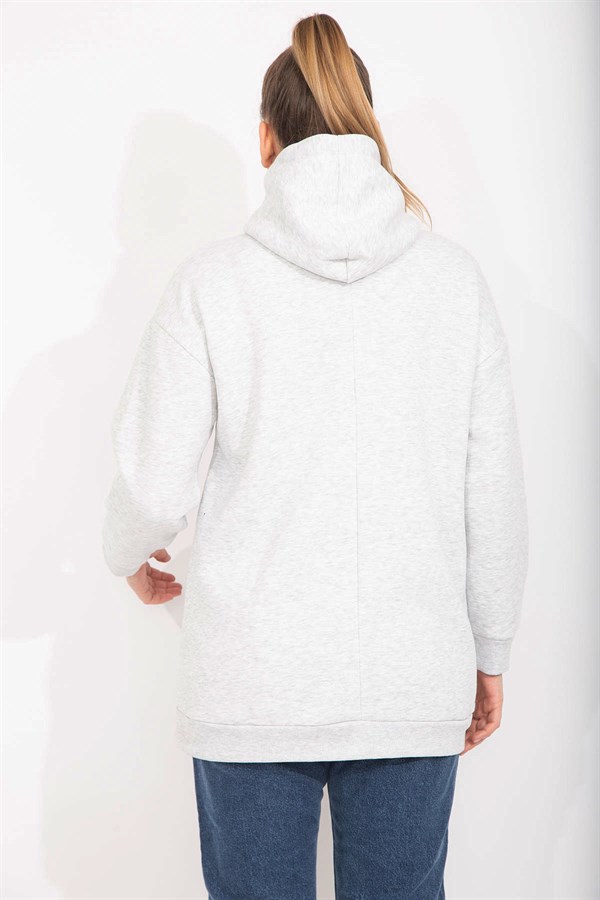 Kadın Gri 3 İplik İçi Şardonlu Kalın Sweatshirt 65N35491