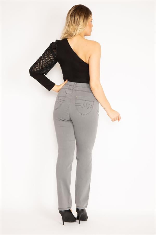 Kadın Gri 5 Cepli Likralı Kot Pantolon 65N35151