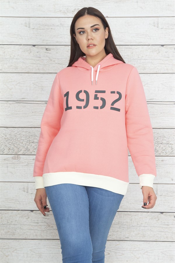 Women's Pink Hooded Sweatshirt with Raised Inside 65N20470