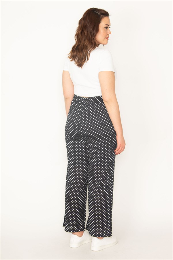 Kadın Lacivert Yarım Astarlı Beli Lastikli Puan Desenli Pantolon 65N32719