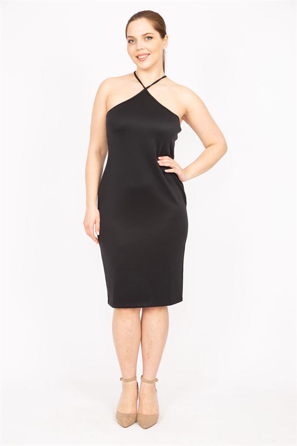 Kadın Siyah Büyük Beden Askılı Elbise 65N35821