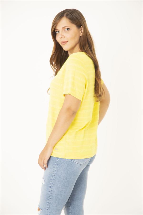 Kadın Büyük Beden Kemik Bisiklet Yakalı Kendinden Desenli Bluz 65N36933