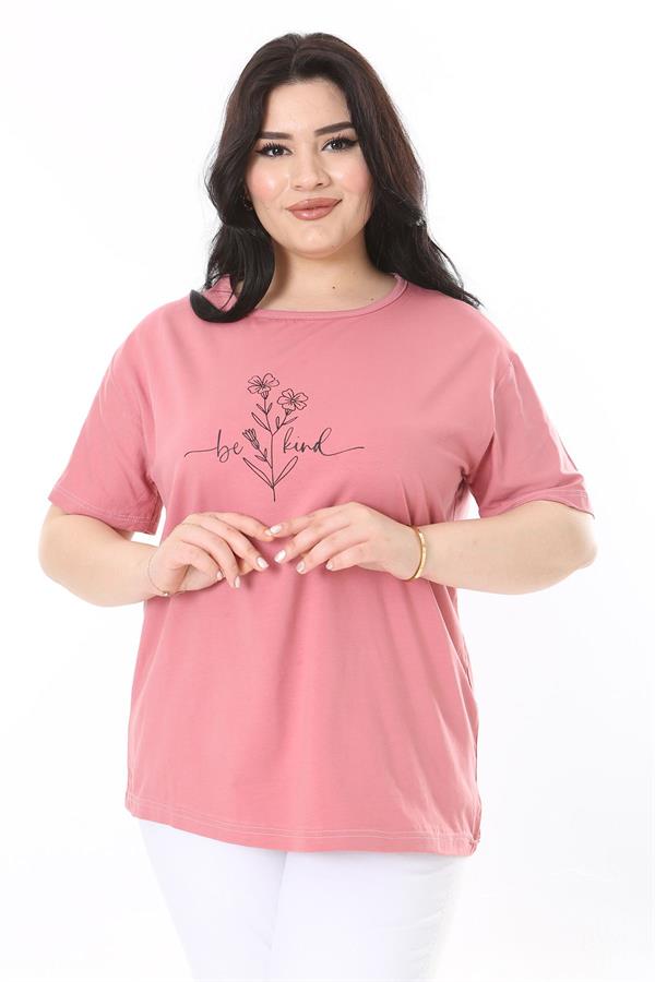 Kadın Büyük Beden Gül Kurusu Bisiklet Yakalı Kısa Kollu Bluz 65N38006