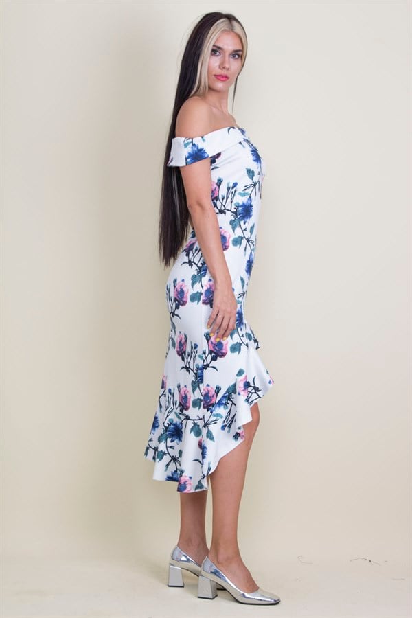 PATTERNED DRESS WITH SHOULDER DETAILS