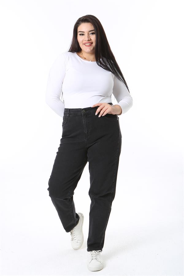 Kadın Büyük Beden Siyah Yüksek Bel 5 Cepli Likralı Kot Pantolon 65N38446