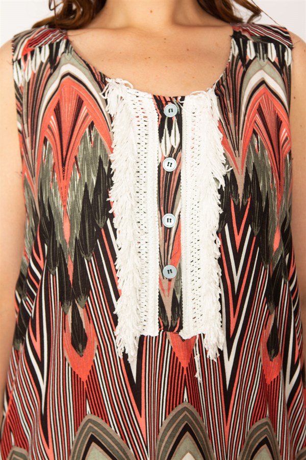 Kadın Gri Ön Pat Düğme Ve Dantel Detaylı Javanez Viskon Elbise 65N33208