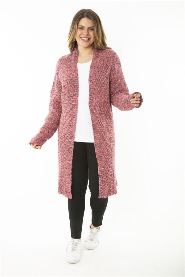 Kadın Büyük Beden Renkli Kalın Triko Hırka 65N37173