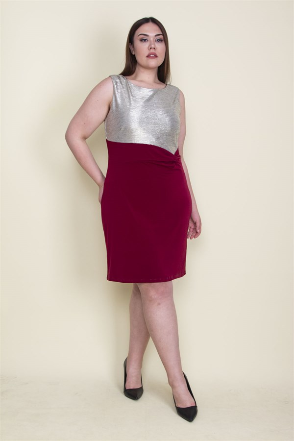 Kadın Gümüş Üst Kısmı Lame Ön Detaylı Abiye Elbise 65N26126