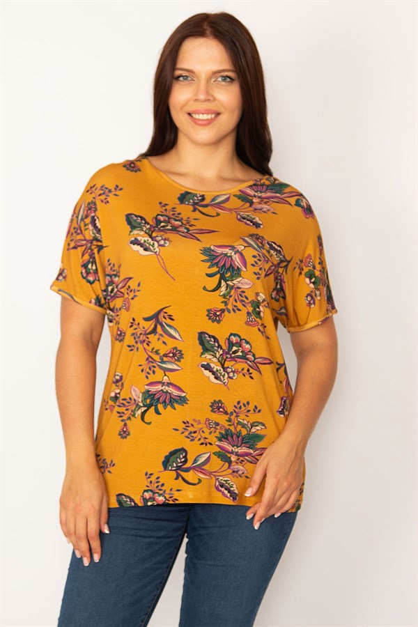 Kadın Hardal Baskı Detaylı Viskon Bluz 65N34194