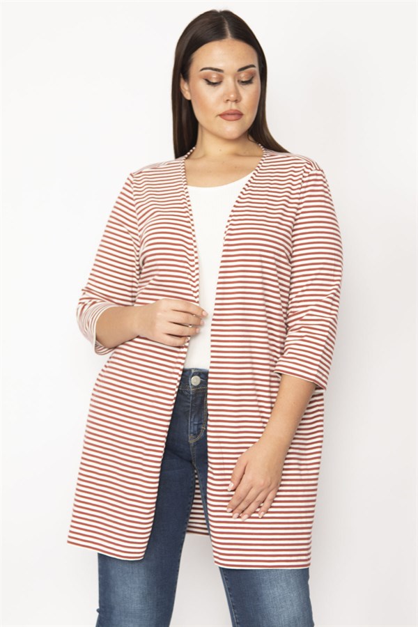 Kadın Desenli Pamuklu Kumaş Çizgili Hırka 65N29666