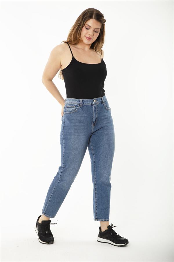 Kadın Büyük Beden Lacivert 5 Cepli Yüksek Bel Kot Pantolon 65N37252