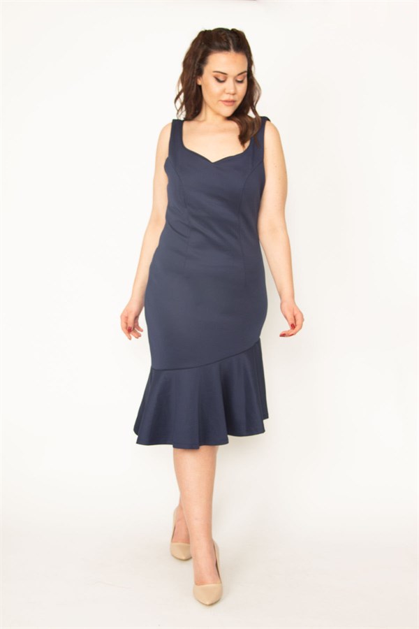 Jupe à volants bleu marine pour femme, bretelles épaisses dans le dos, fermeture éclair dissimulée