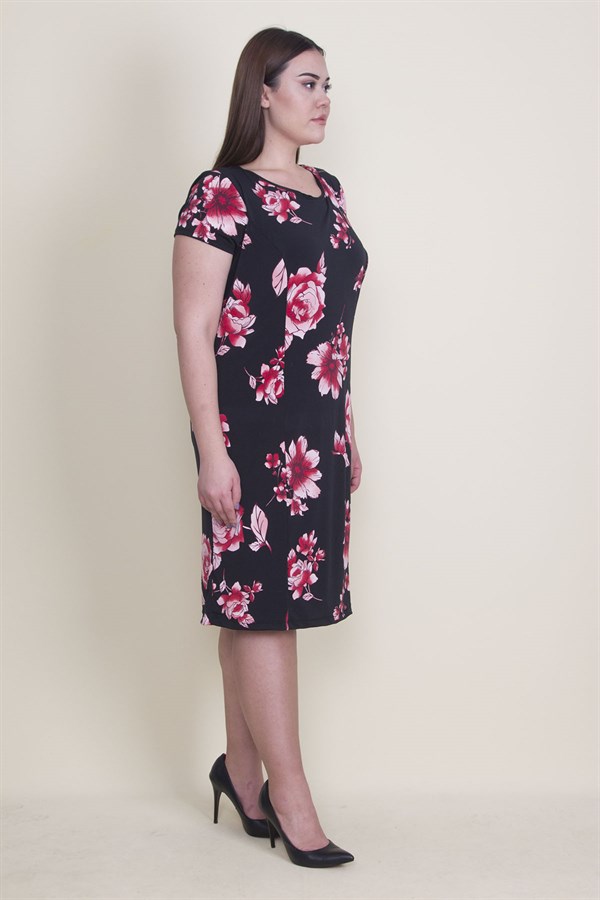 Kadın Siyah Çiçek Desenli Astarlı Elbise 65N22415