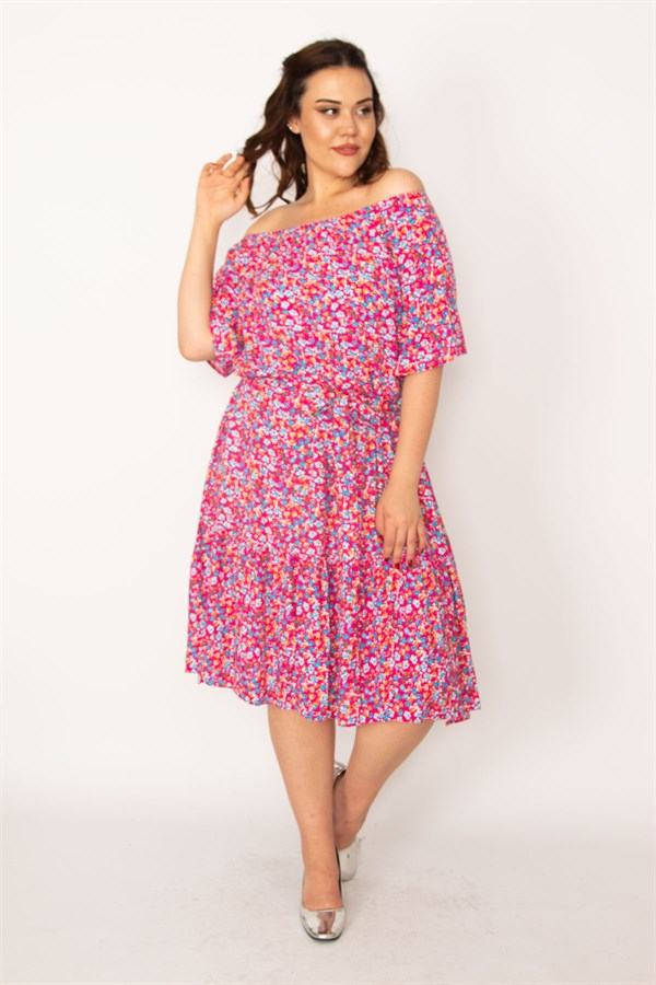 Kadın Fujya Yaka Lastikli Etek Ucu Büzgülü Dokuma Viskon Kumaş Elbise 65N33250