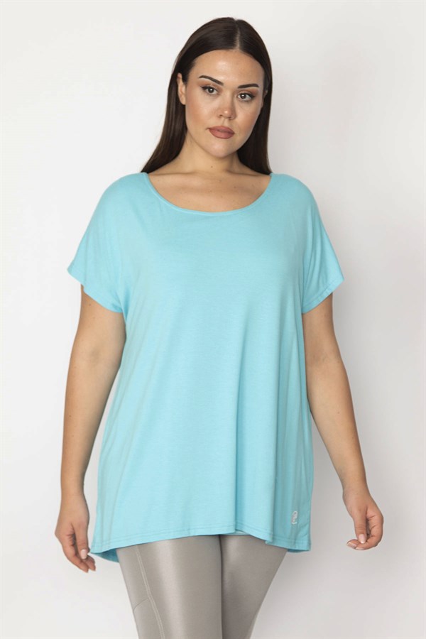 KADIN MAVİ İÇİ ÇİZGİLİ ATLETLİ DÜŞÜK KOLLU BLUZ