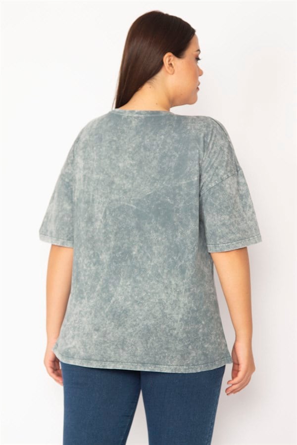 Kadın Renkli Yıkamalı Kumaş Ön Baskılı Bluz 65N28366