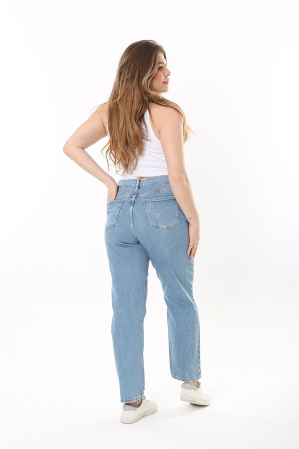 Kadın Büyük Beden Mavi Yüksek Bel 5 Cepli Kot Pantolon 65N37484