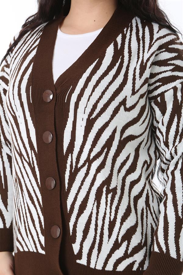 Kadın Büyük Beden Kahve Ön Düğmeli Triko Hırka 65N38566