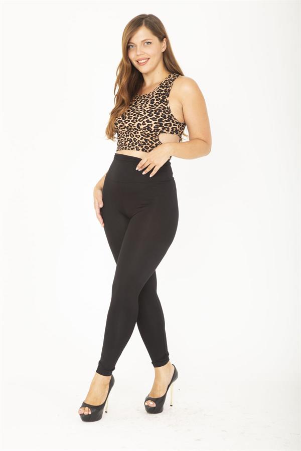 Kadın Büyük Beden Siyah Geniş Korsaj Kemerli Tayt 65N36978