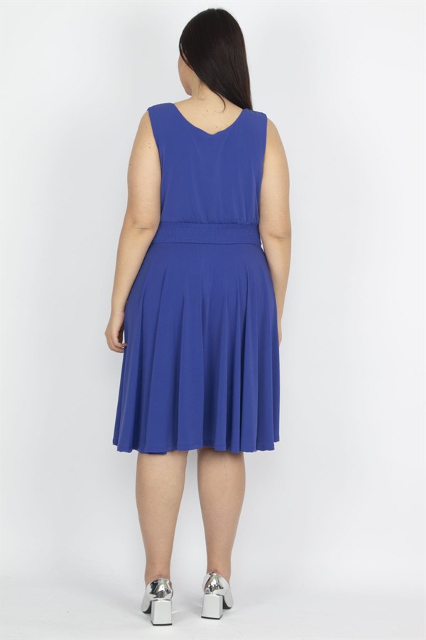 Kadın Saks Anvelop Yaka Arka Bel Lastik Detaylı  Elbise 65N29763