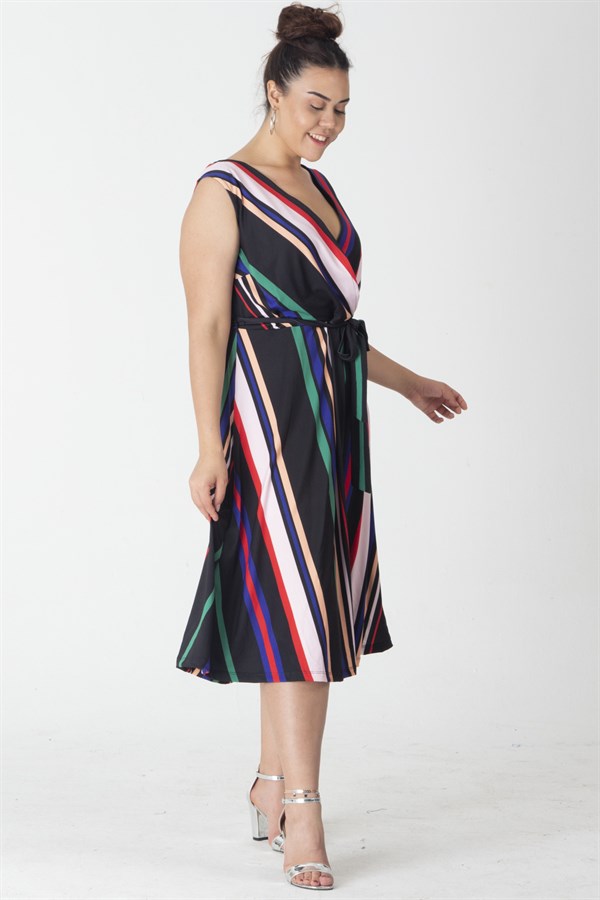 Kadın Desenli Anvelop Çizgili Elbise 65N29052