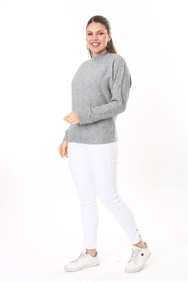 Kadın Büyük Beden Bebe Mavisi Yün Viskon Kumaş Yarasa Kollu Bluz 65N37703