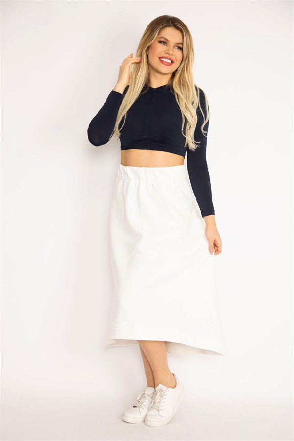 Women's Bone Waist Wide Elastic and Cup Detailed Embossed Fabric Skirt 26A35164