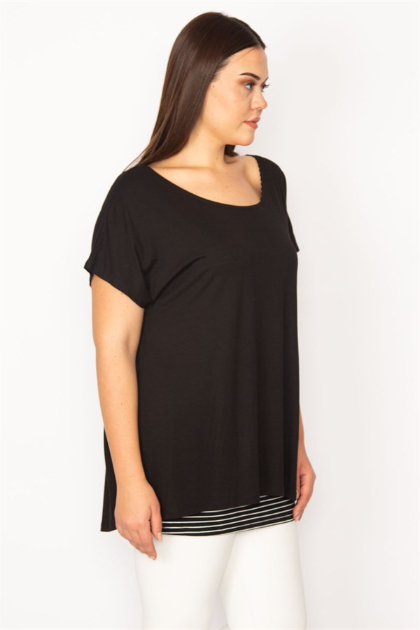 KADIN MAVİ İÇİ ÇİZGİLİ ATLETLİ DÜŞÜK KOLLU BLUZ