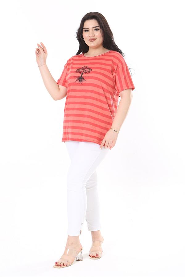 Kadın Büyük Beden Gül Kurusu Bisiklet Yakalı Kısa Kollu Bluz 65N38006