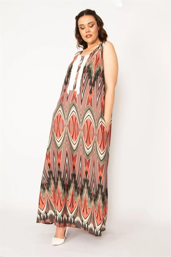 Kadın Gri Ön Pat Düğme Ve Dantel Detaylı Javanez Viskon Elbise 65N33208