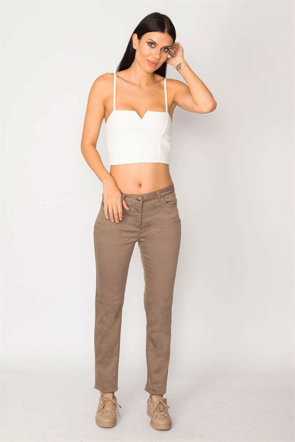 PANTALON FEMME EN LYCRA À 5 POCHES EN VISON