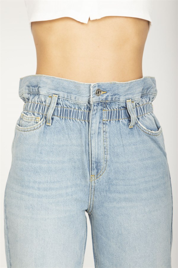 WOMEN'S BLUE PAPER BAG WAISTED JEANS