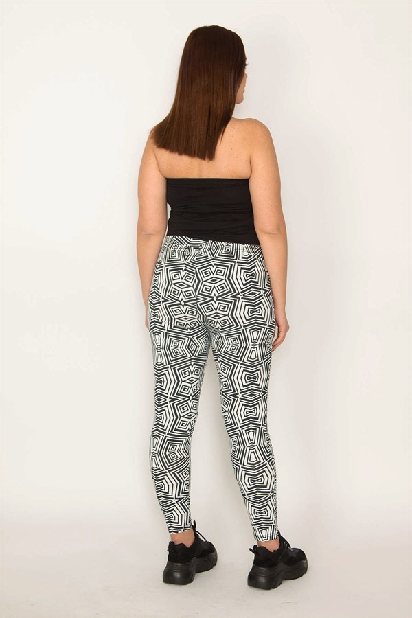 Kadın Siyah Geometrik Desenli Tayt Pantolon 65N32363