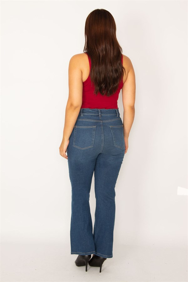 Kadın Lacivert Geniş Paça Likralı Kot Pantolon 65N34222