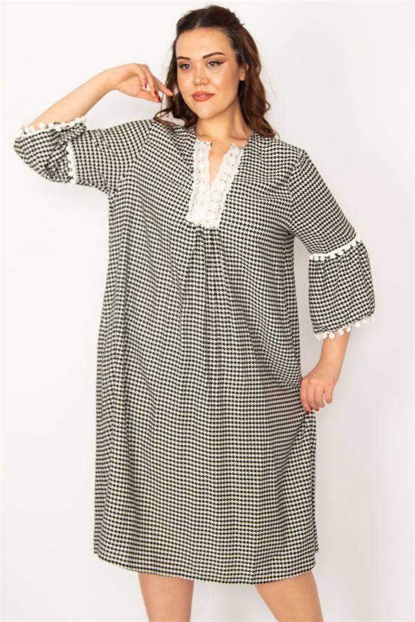 Kadın Kırmızı Dantel Detaylı Dokuma Viskon Kumaş Elbise 65N33209