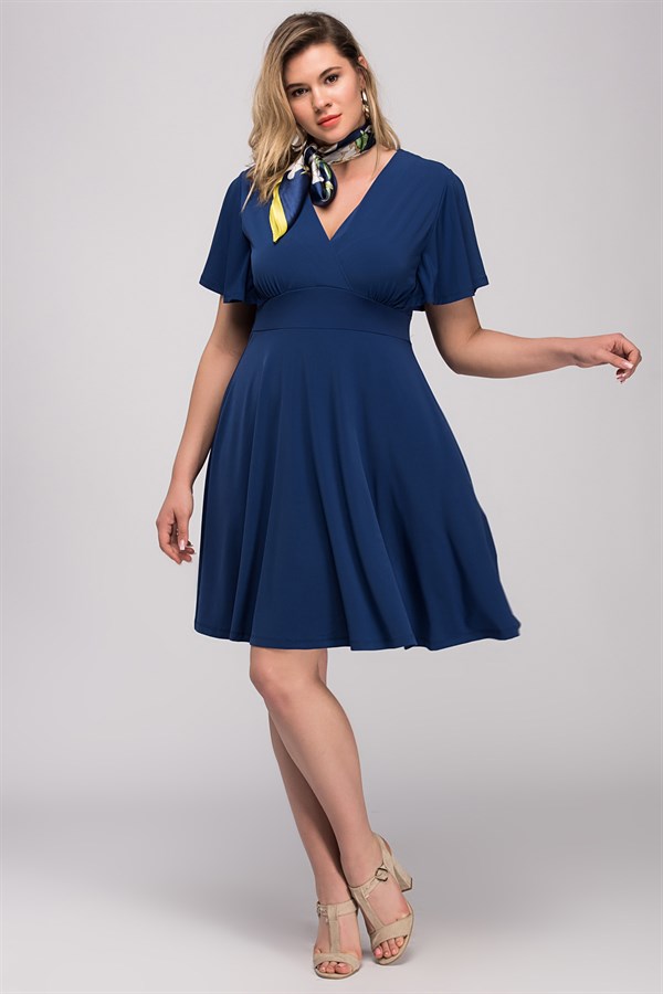 Kadın Lacivert Bel Detaylı Volan Kollu Elbise 65N29769