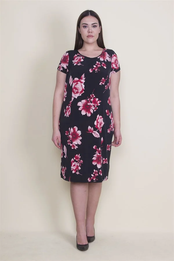 Kadın Siyah Çiçek Desenli Astarlı Elbise 65N22415
