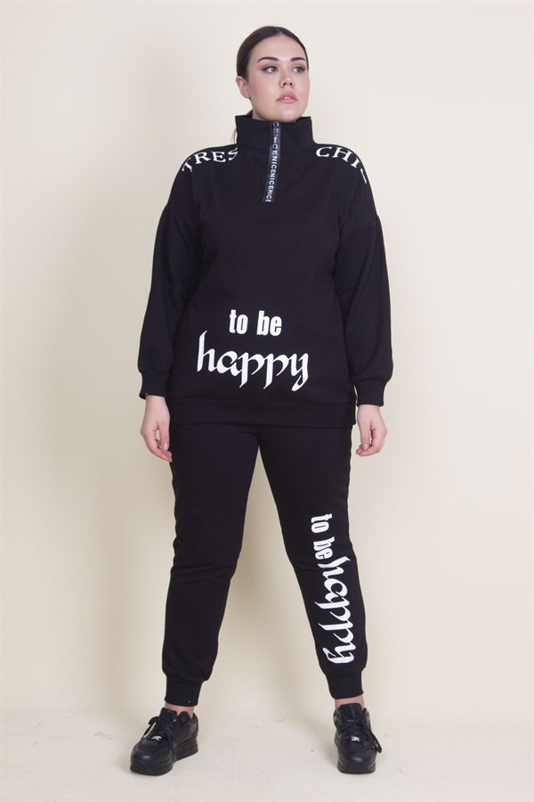 Kadın Gri Pat Fermuar Detaylı Şardonlu Baskılı Eşofman Takım 65N21019