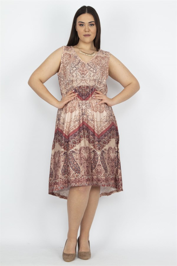 Kadın Petrol Arka Robası Dantel Bel Kısmı Lastikli Elbise 65N27924