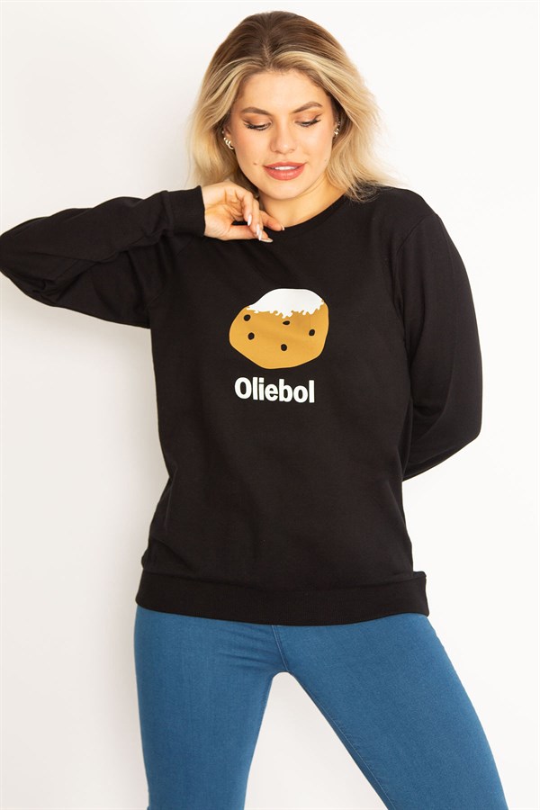 Kadın Siyah Ön Baskılı Sweatshirt 65N34683