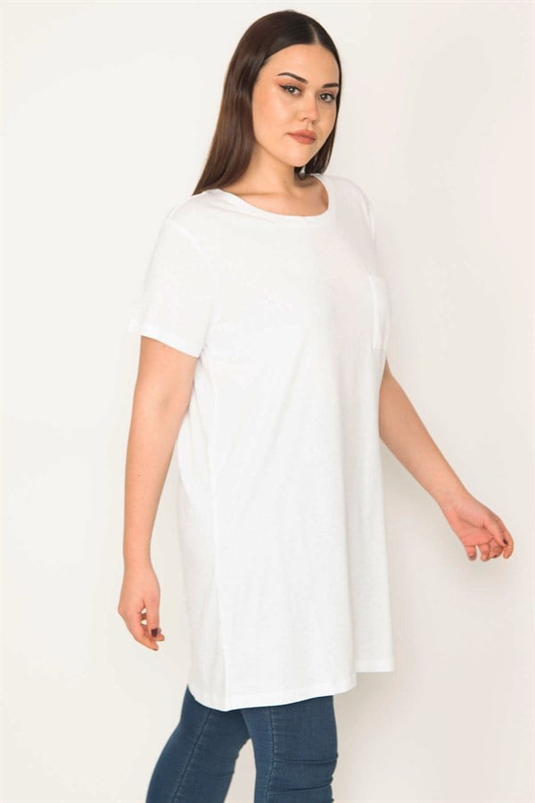 Kadın Beyaz Pamuklu Kumaş Peto Cepli Tunik 65N31752