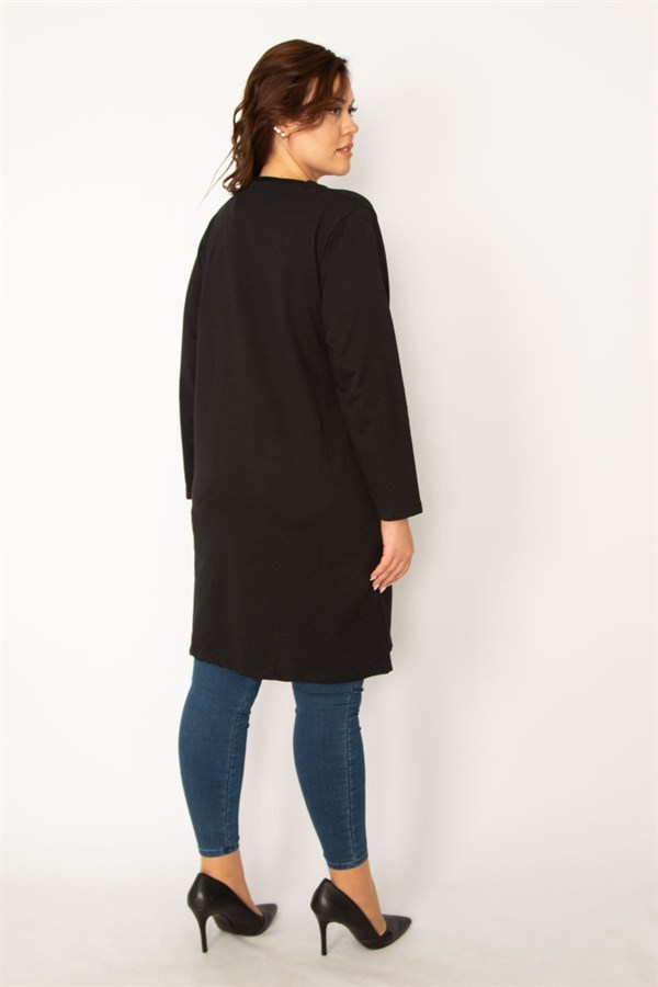 Kadın Siyah Ön Düğmeli Astarsız Cepli Ceket 65N34077