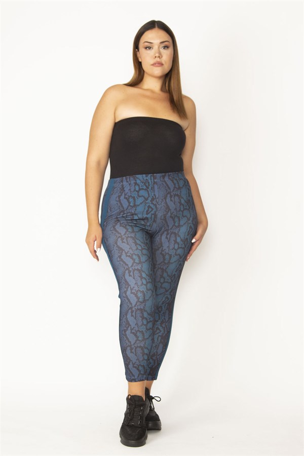 Kadın Petrol Yan Şeritli Desenli Tayt Pantolon 65N27937